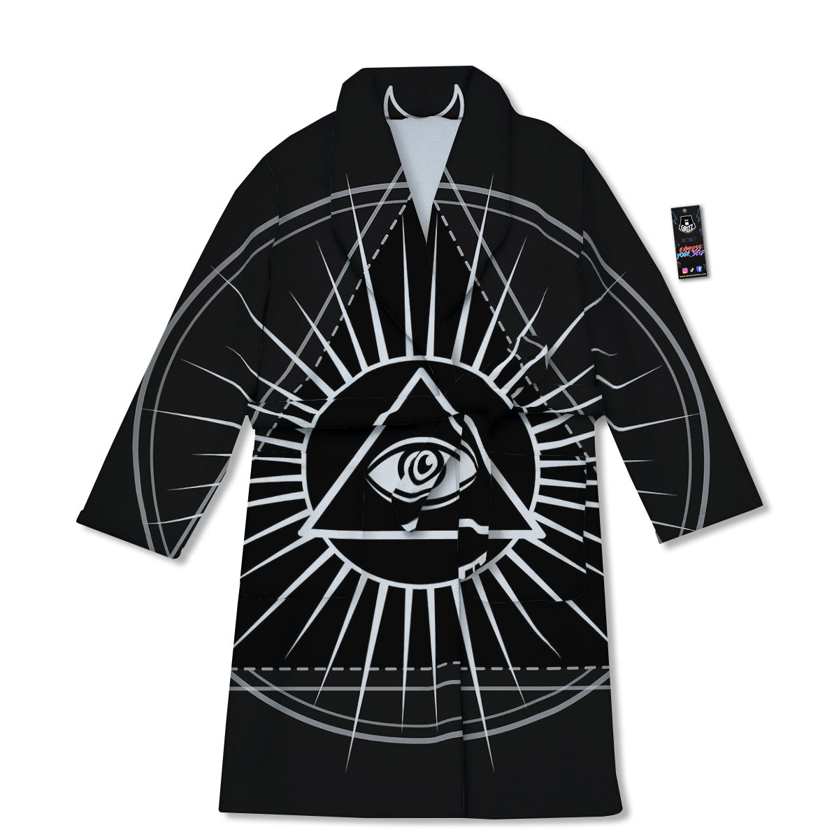 All Seeing Eye White And Black Print Bathrobe-grizzshop