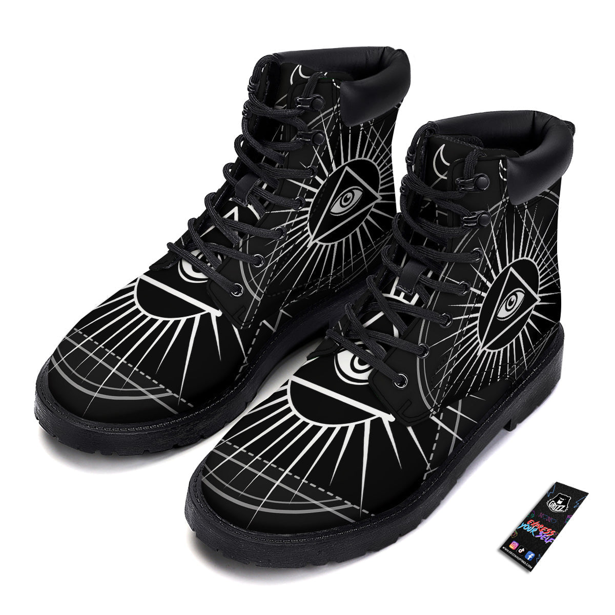 All Seeing Eye White And Black Print Boots-grizzshop
