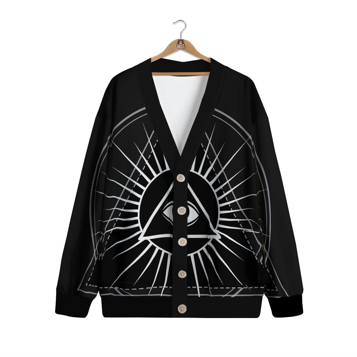 All Seeing Eye White And Black Print Cardigan-grizzshop
