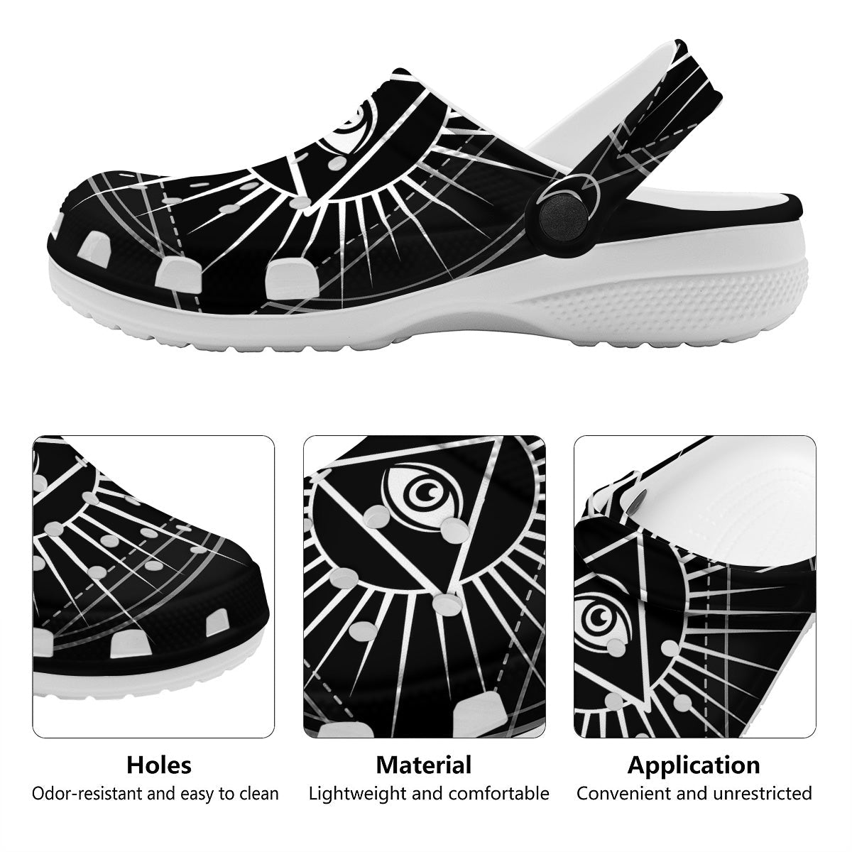 All Seeing Eye White And Black Print Clog-grizzshop
