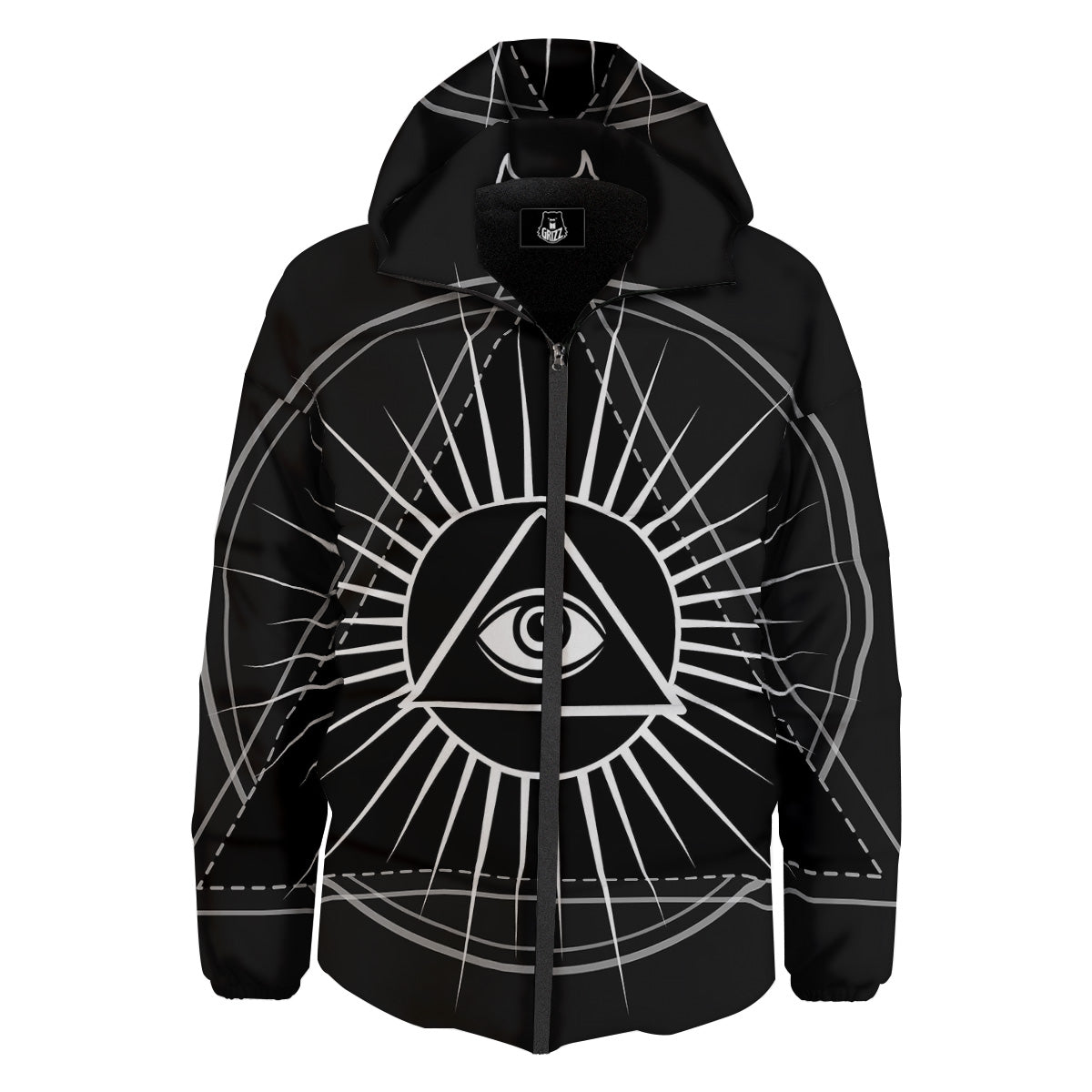 All Seeing Eye White And Black Print Down Jacket-grizzshop
