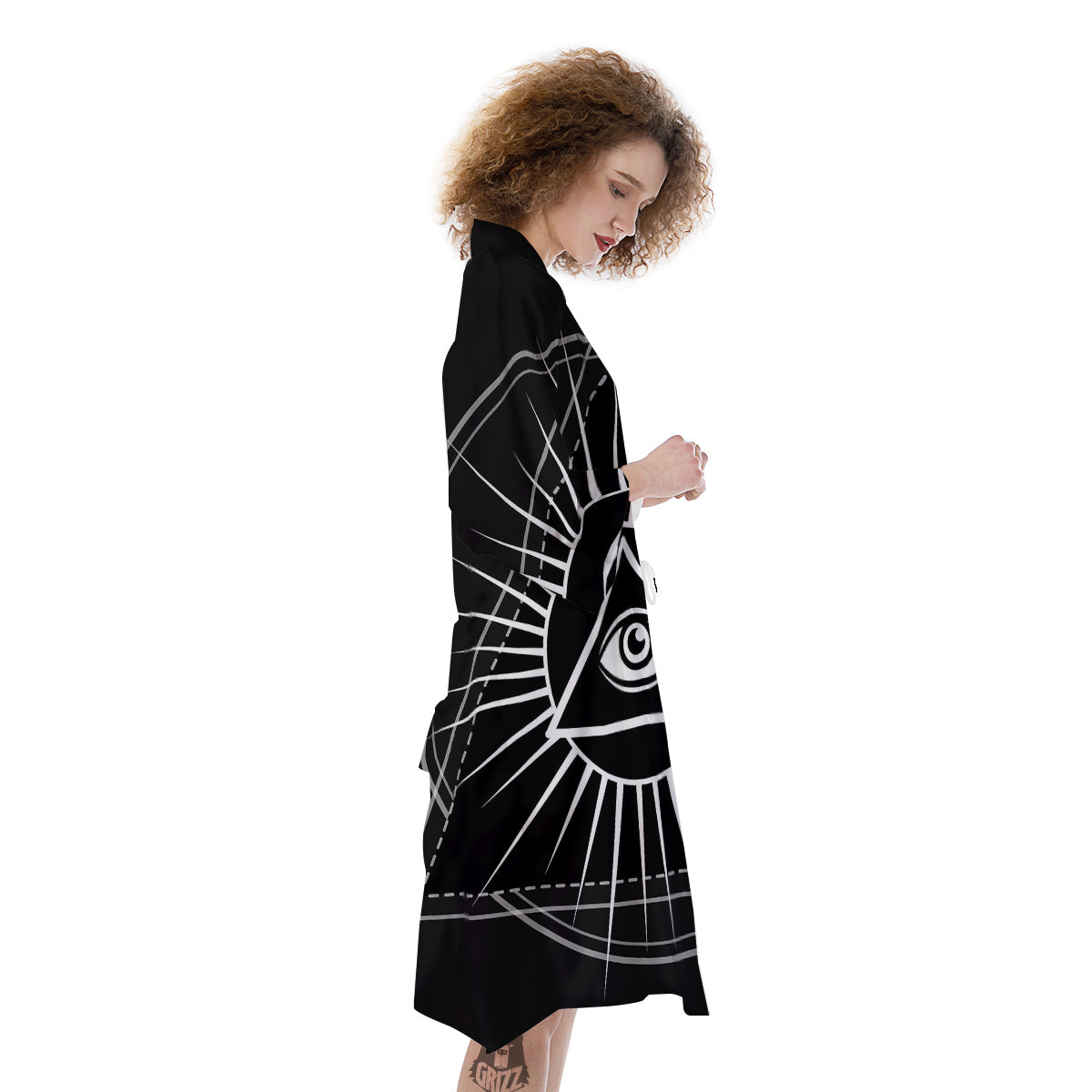 All Seeing Eye White And Black Print Kimono-grizzshop