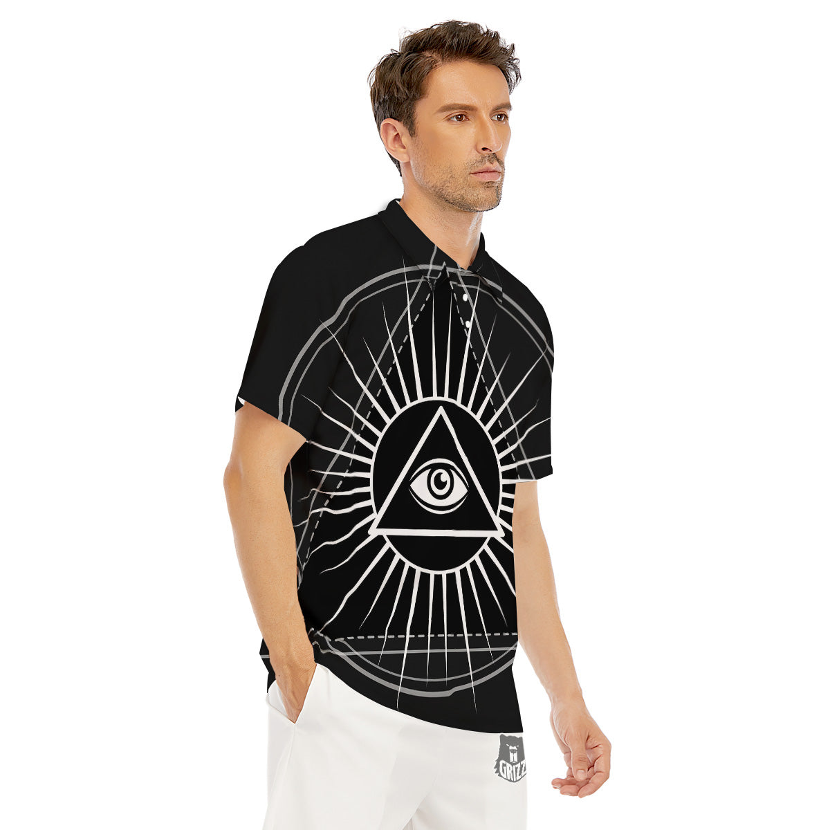All Seeing Eye White And Black Print Men's Golf Shirts-grizzshop