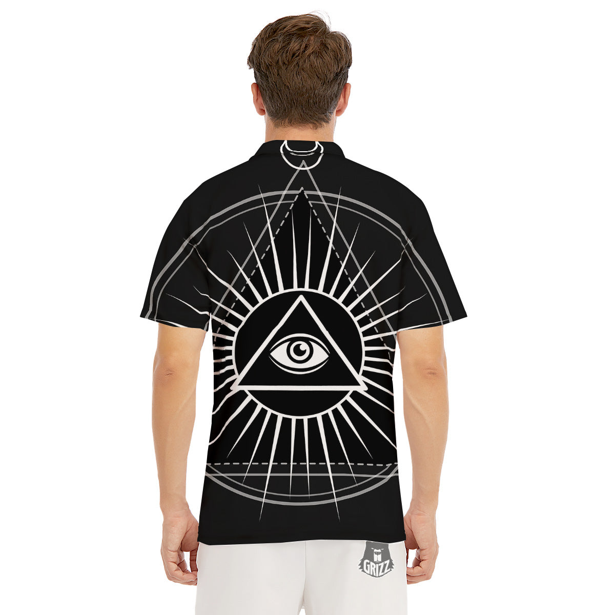 All Seeing Eye White And Black Print Men's Golf Shirts-grizzshop