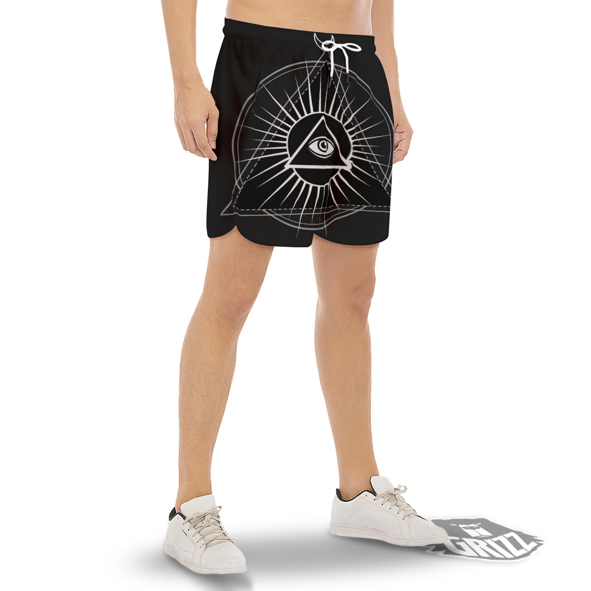 All Seeing Eye White And Black Print Men's Gym Shorts-grizzshop