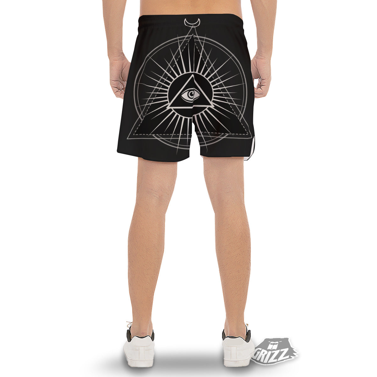 All Seeing Eye White And Black Print Men's Gym Shorts-grizzshop