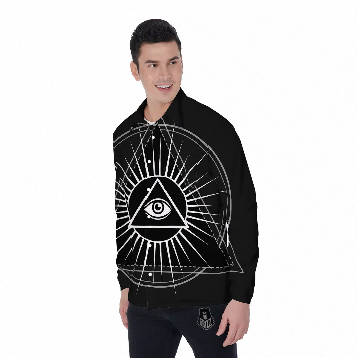 All Seeing Eye White And Black Print Men's Long Sleeve Shirts-grizzshop