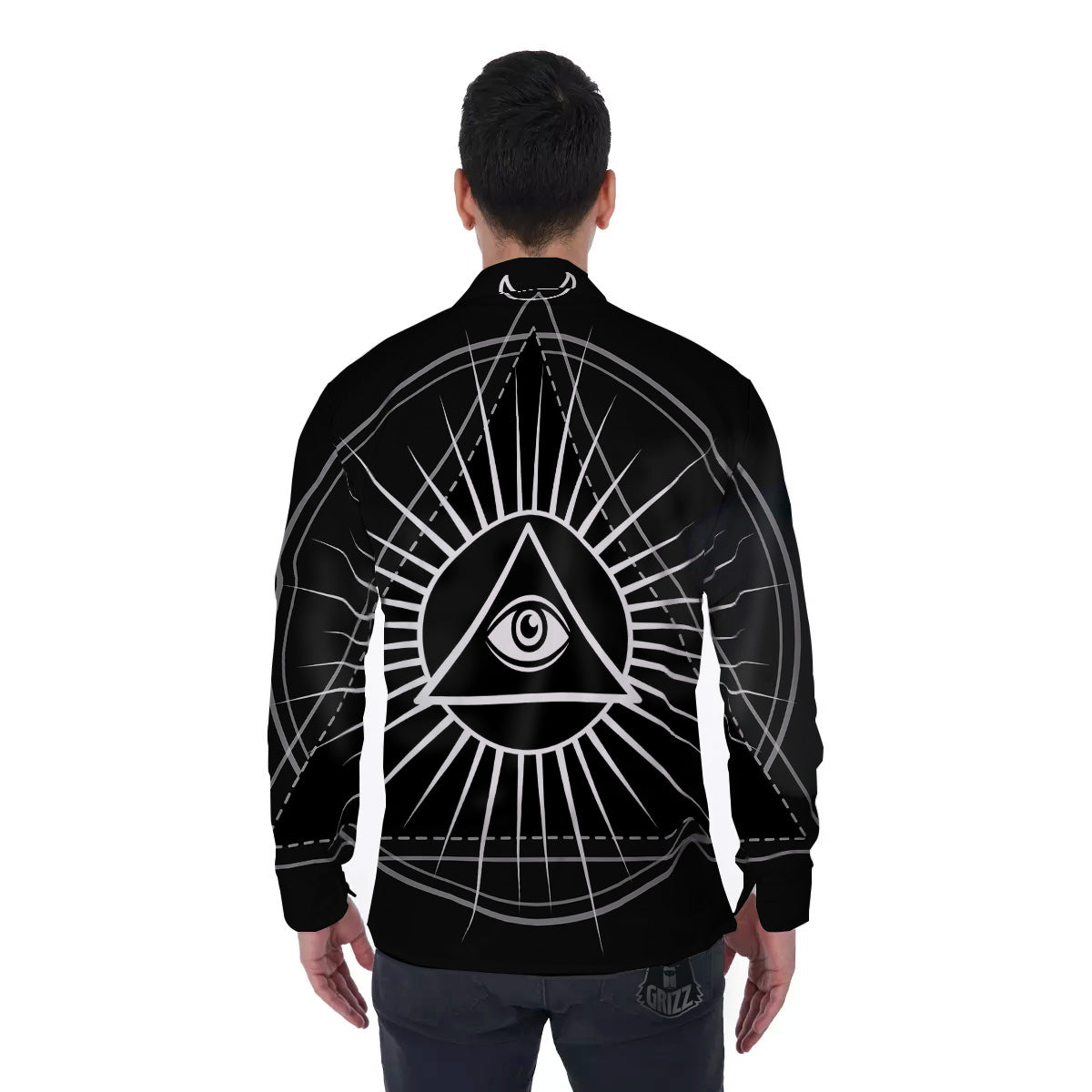 All Seeing Eye White And Black Print Men's Long Sleeve Shirts-grizzshop