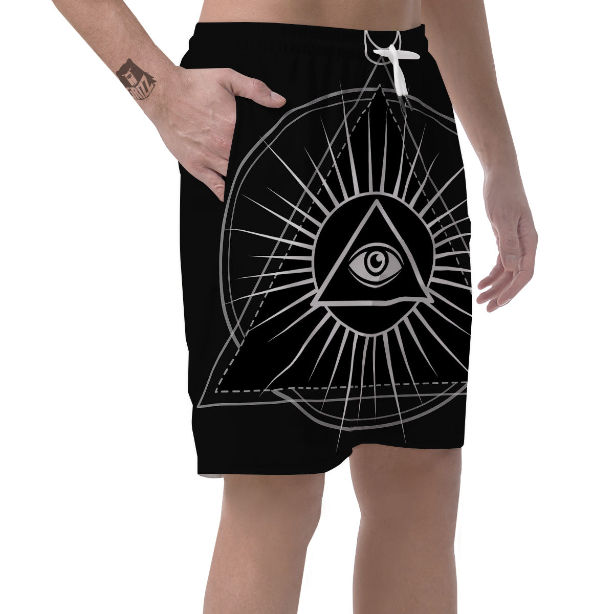 All Seeing Eye White And Black Print Men's Shorts-grizzshop
