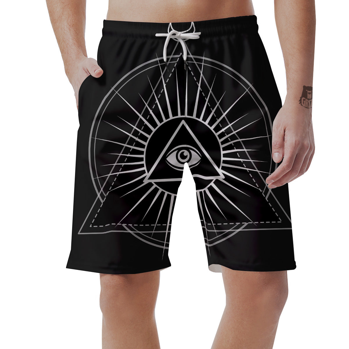 All Seeing Eye White And Black Print Men's Shorts-grizzshop