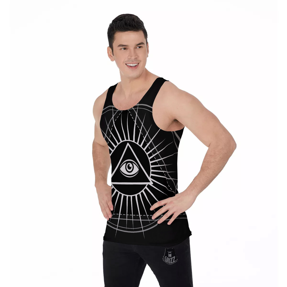 All Seeing Eye White And Black Print Men's Tank Top-grizzshop