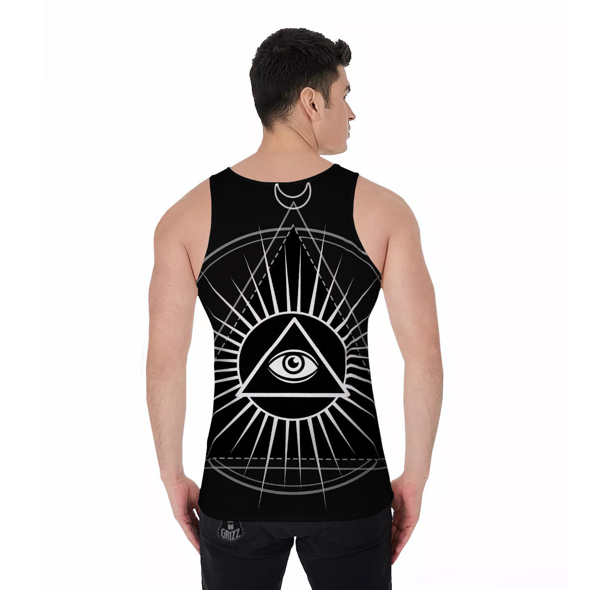 All Seeing Eye White And Black Print Men's Tank Top-grizzshop