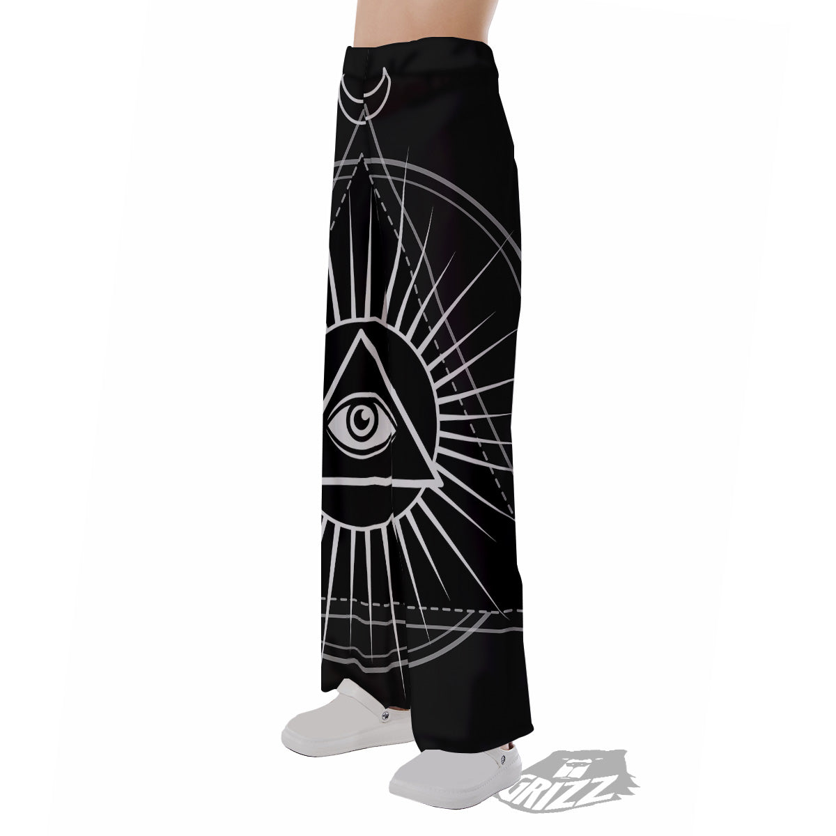 All Seeing Eye White And Black Print Pajama Pants-grizzshop