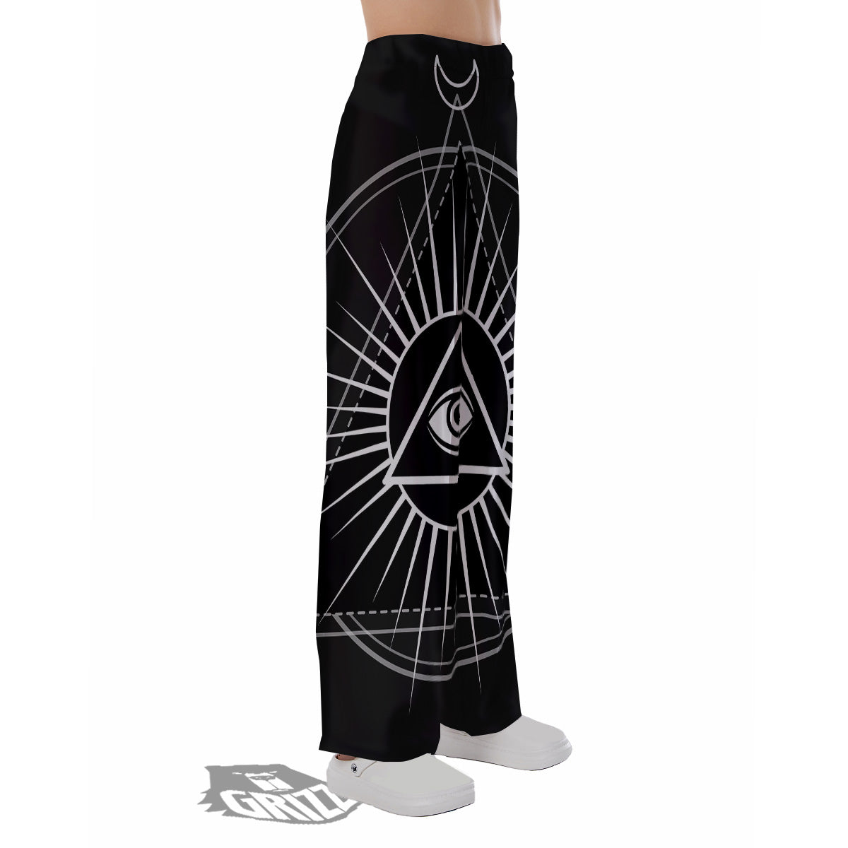 All Seeing Eye White And Black Print Pajama Pants-grizzshop