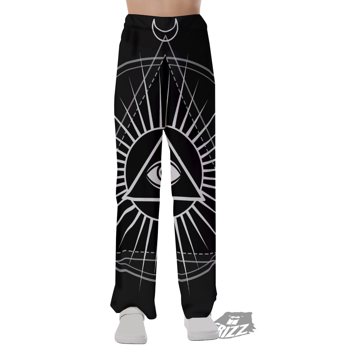 All Seeing Eye White And Black Print Pajama Pants-grizzshop