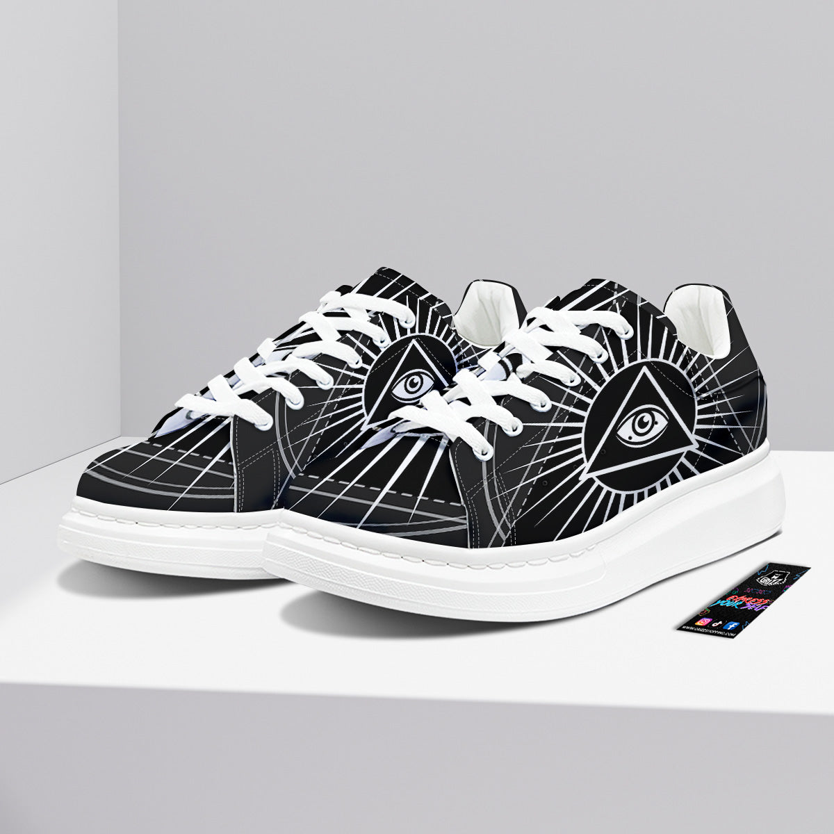 All Seeing Eye White And Black Print Platform Shoes-grizzshop