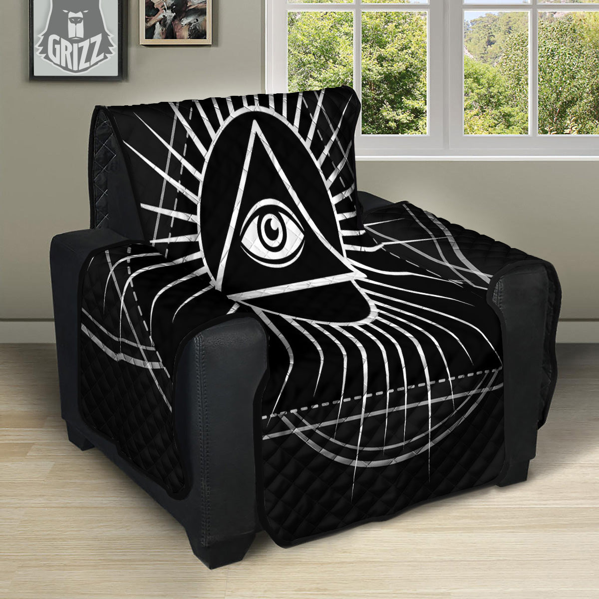 All Seeing Eye White And Black Print Recliner Protector-grizzshop