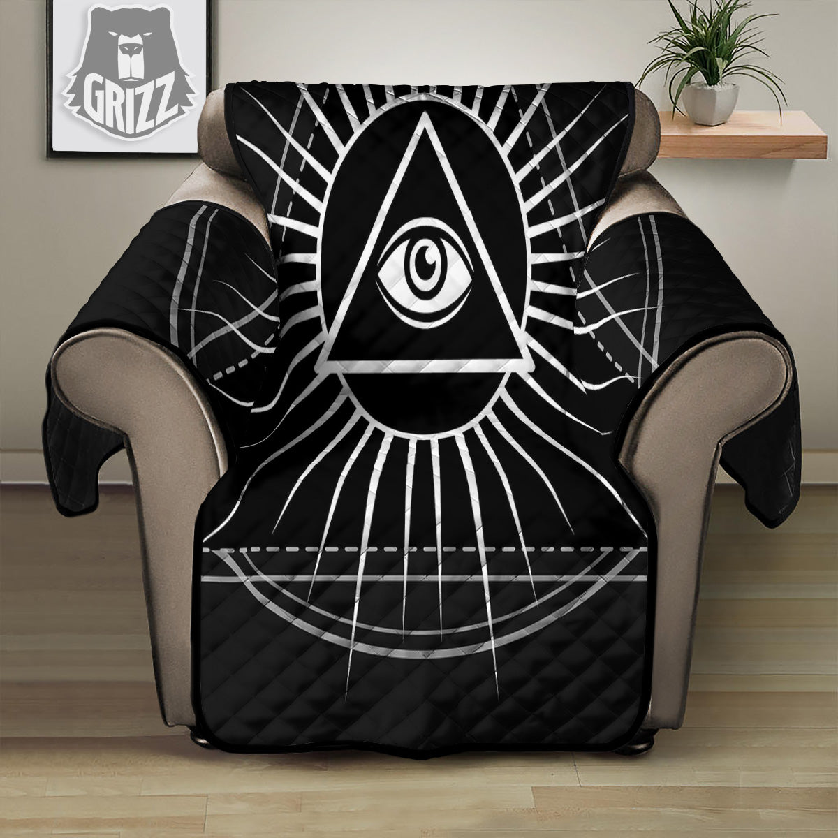 All Seeing Eye White And Black Print Recliner Protector-grizzshop