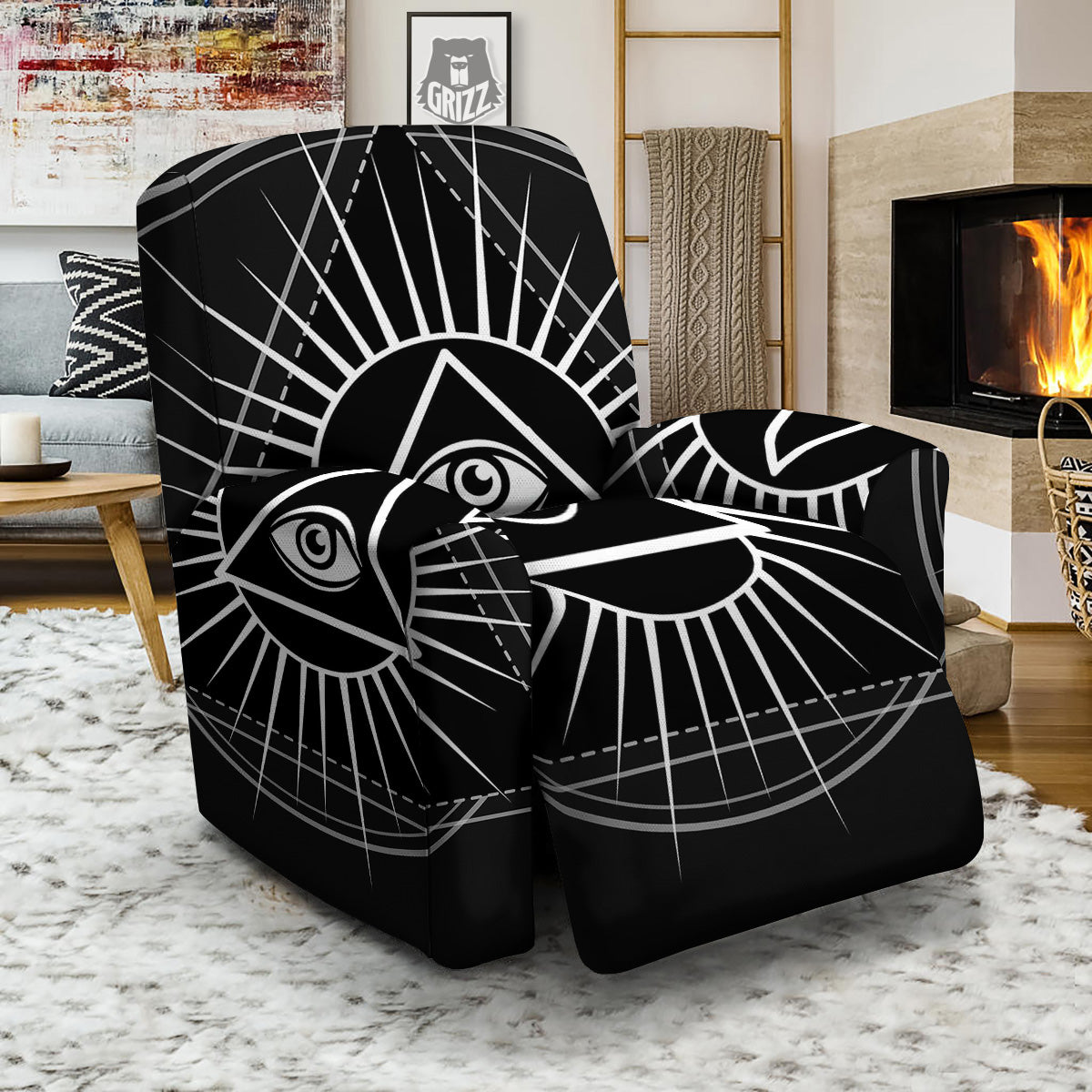 All Seeing Eye White And Black Print Recliner Slipcover-grizzshop