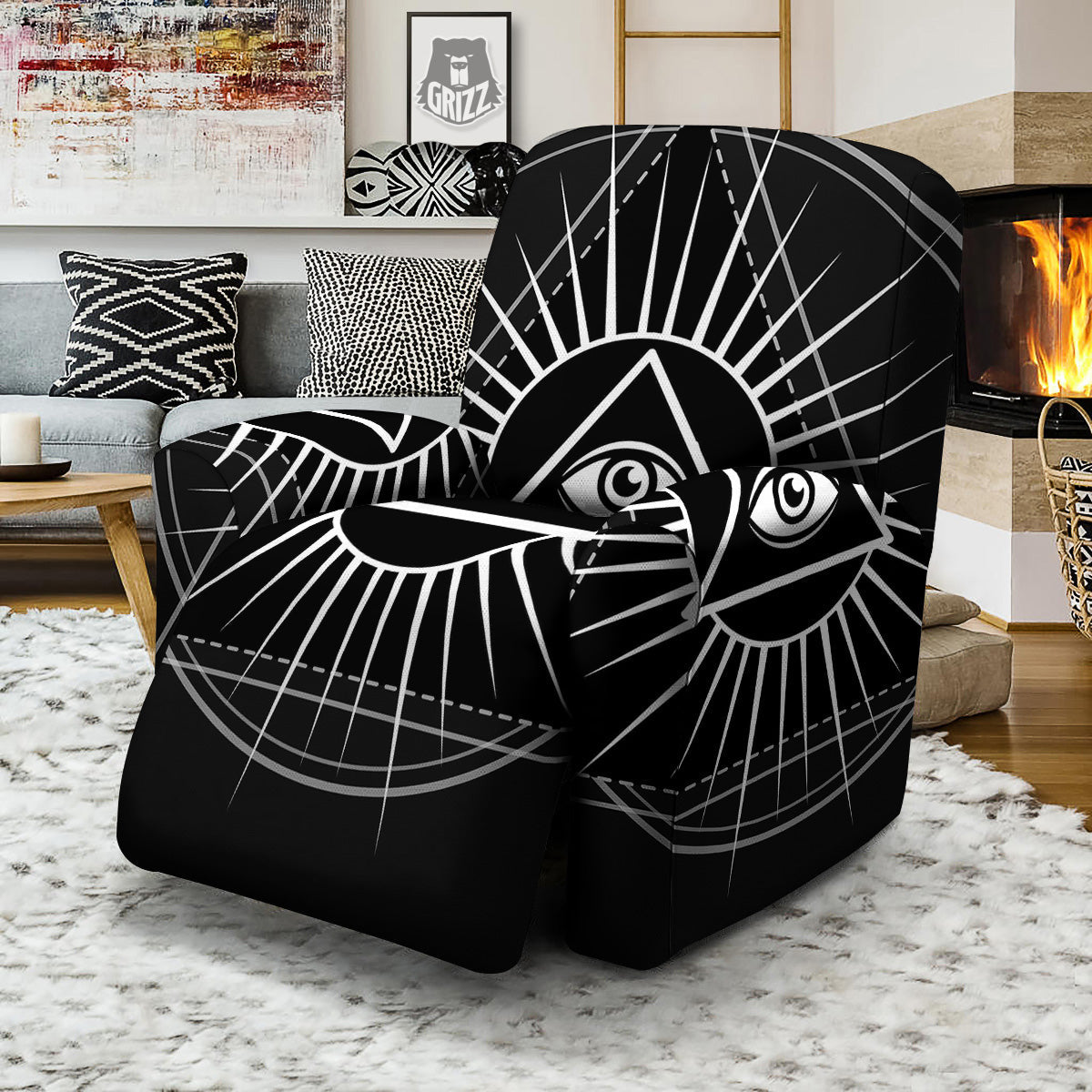 All Seeing Eye White And Black Print Recliner Slipcover-grizzshop