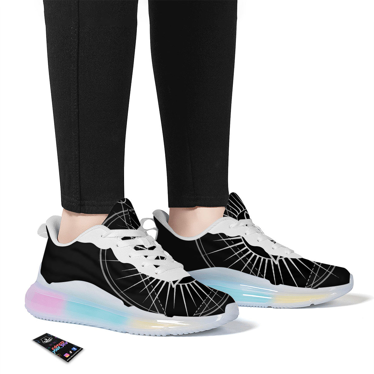 All Seeing Eye White And Black Print Running Sneakers-grizzshop