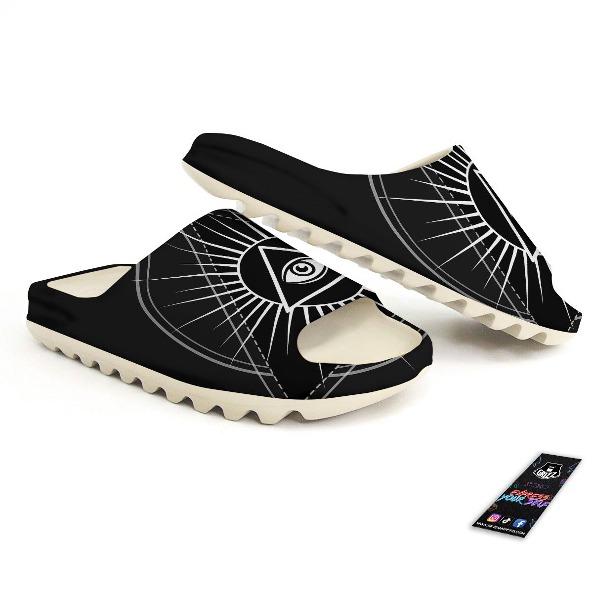 All Seeing Eye White And Black Print Sandals-grizzshop