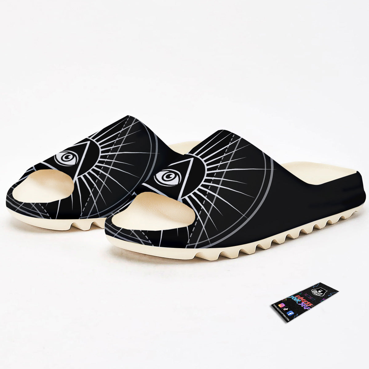 All Seeing Eye White And Black Print Sandals-grizzshop