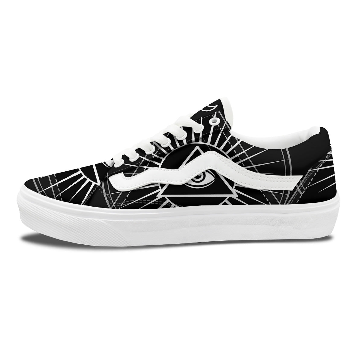 All Seeing Eye White And Black Print Skate Shoes-grizzshop