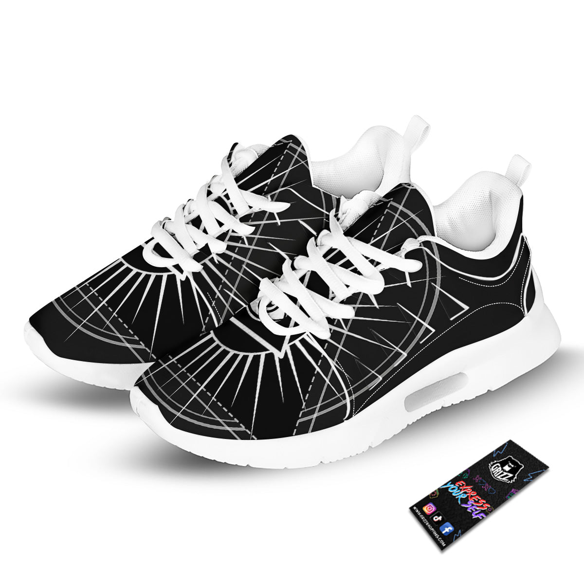 All Seeing Eye White And Black Print Tennis Shoes-grizzshop