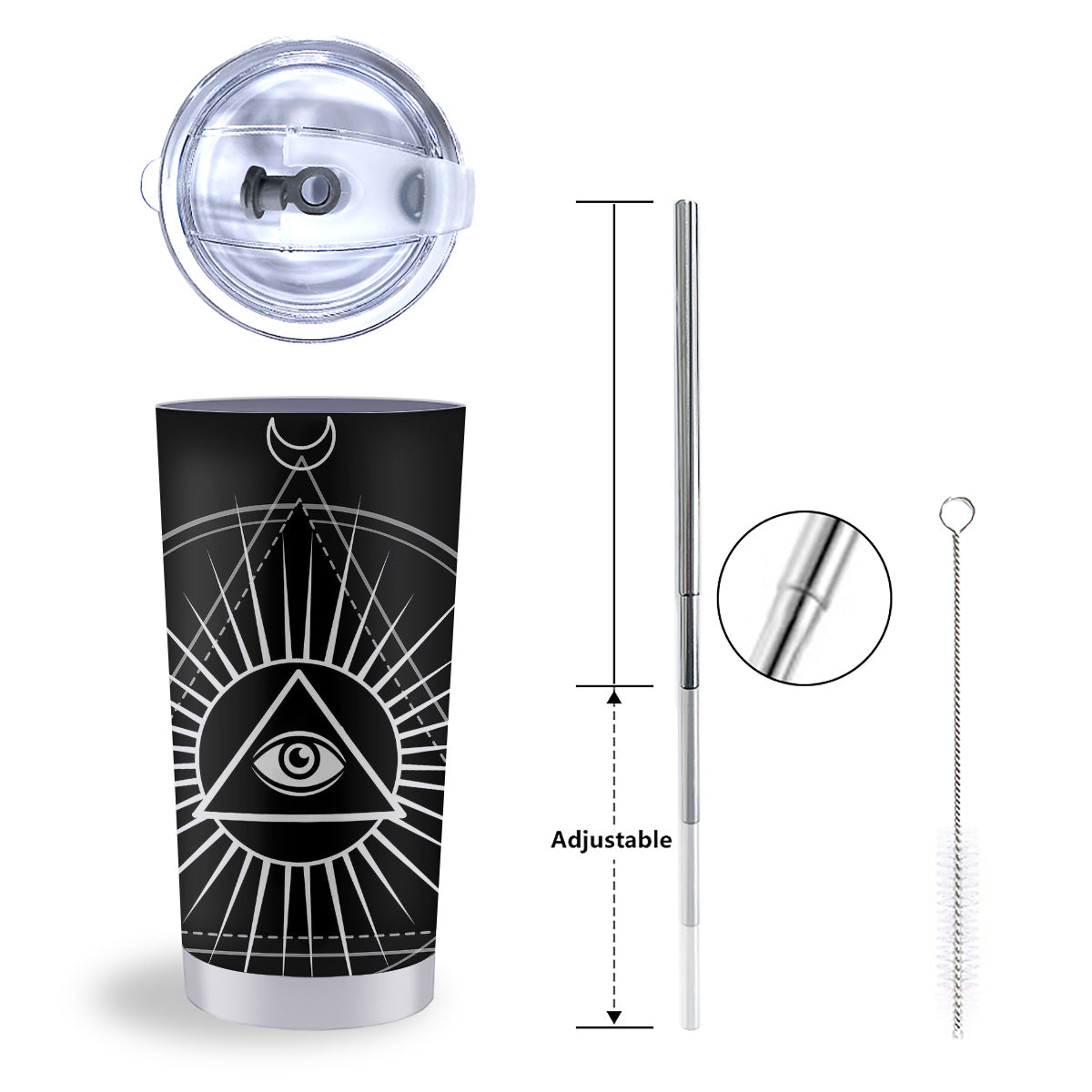 All Seeing Eye White And Black Print Tumbler-grizzshop