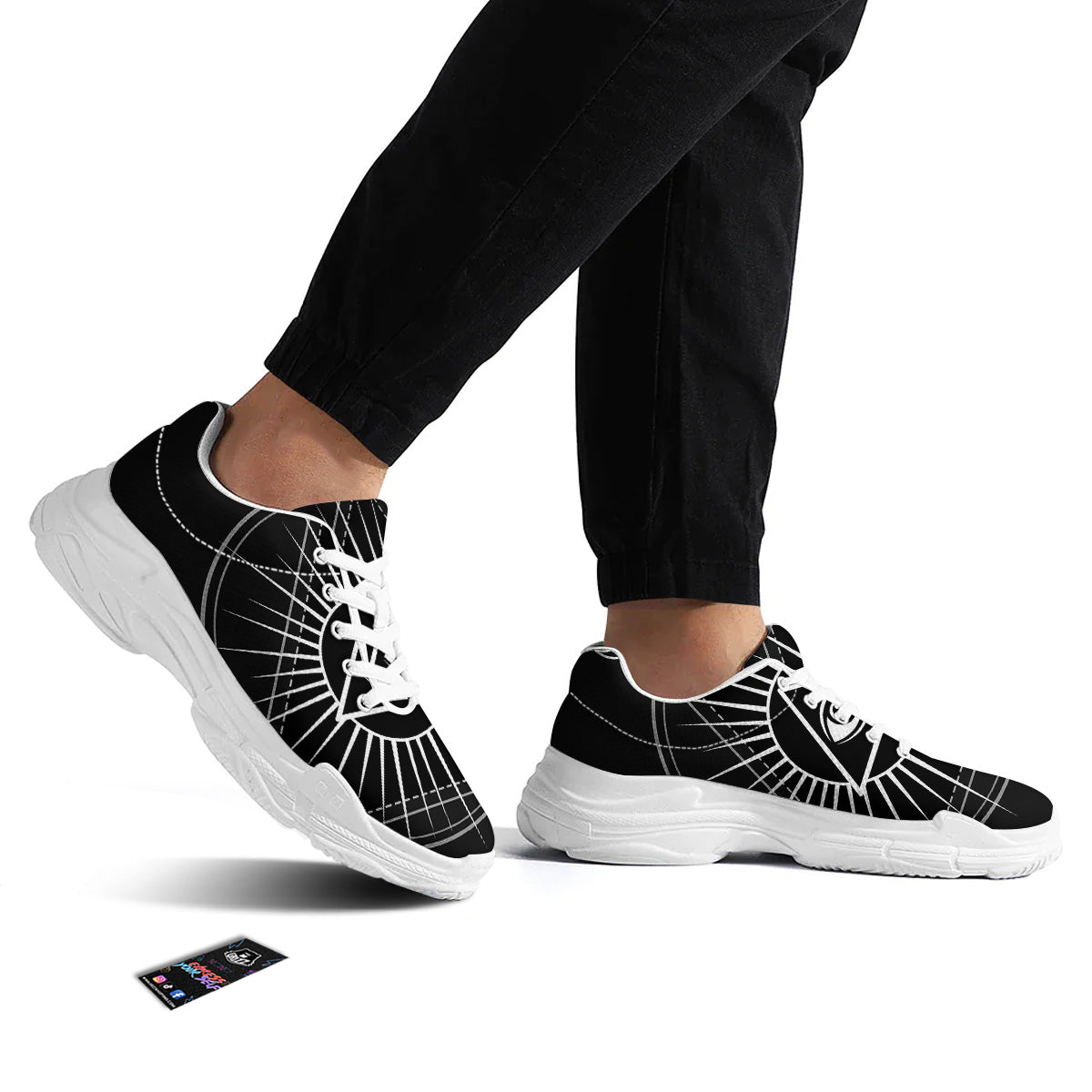 All Seeing Eye White And Black Print White Chunky Shoes-grizzshop