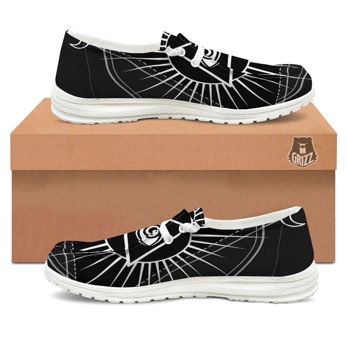 All Seeing Eye White And Black Print White Loafers-grizzshop