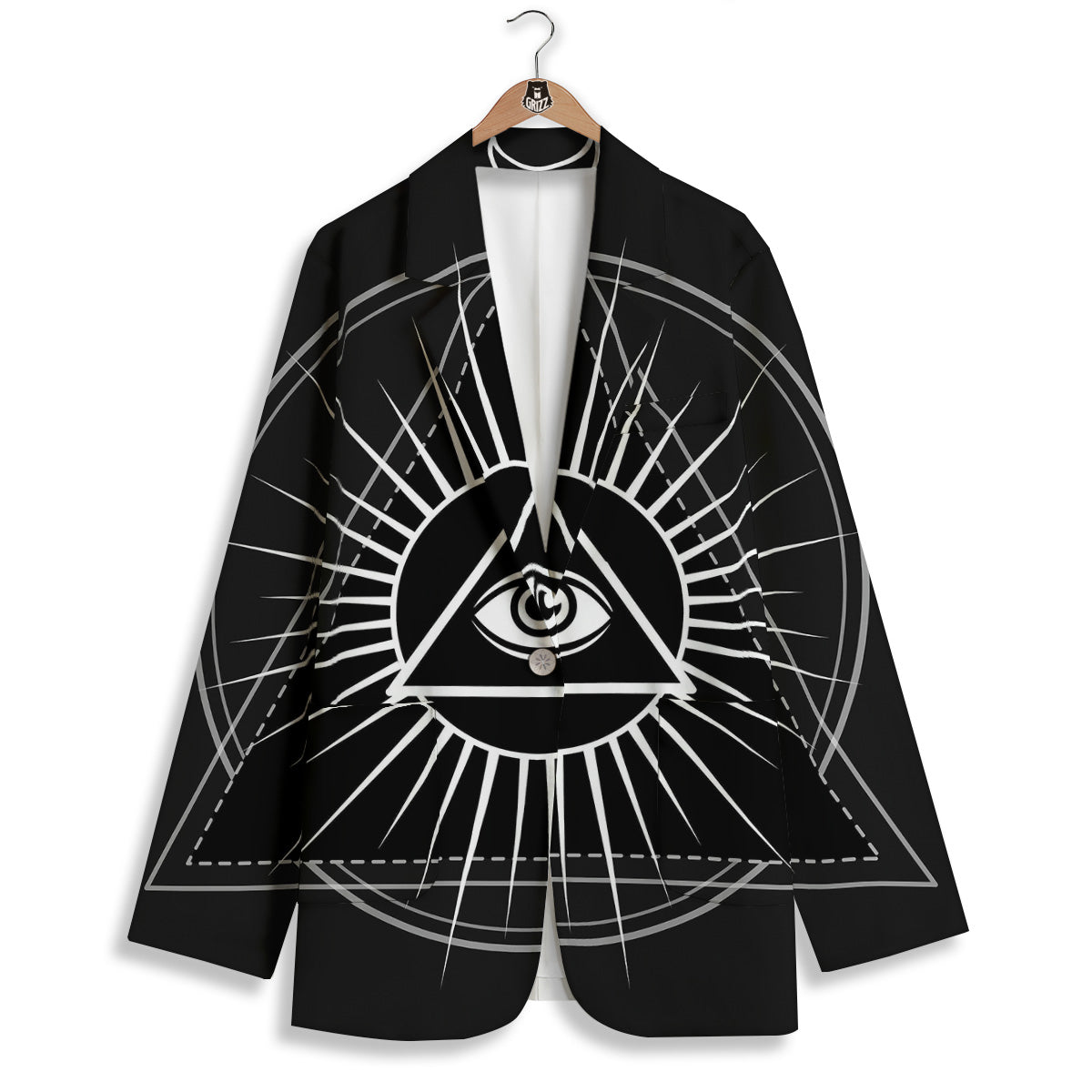 All Seeing Eye White And Black Print Women's Blazer-grizzshop