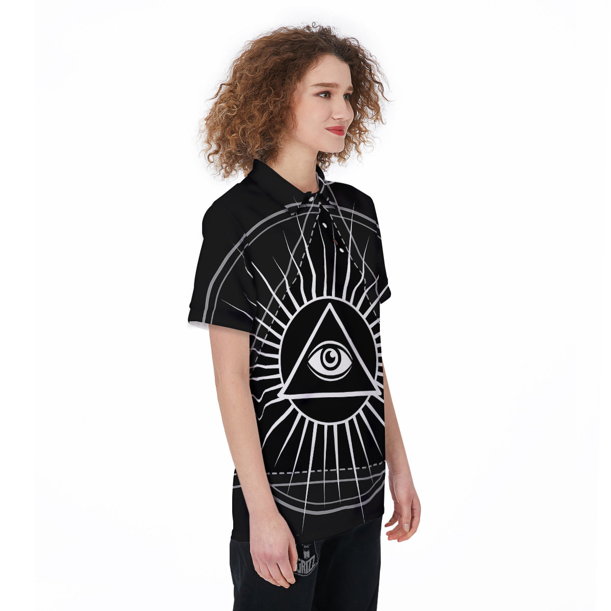 All Seeing Eye White And Black Print Women's Golf Shirts-grizzshop