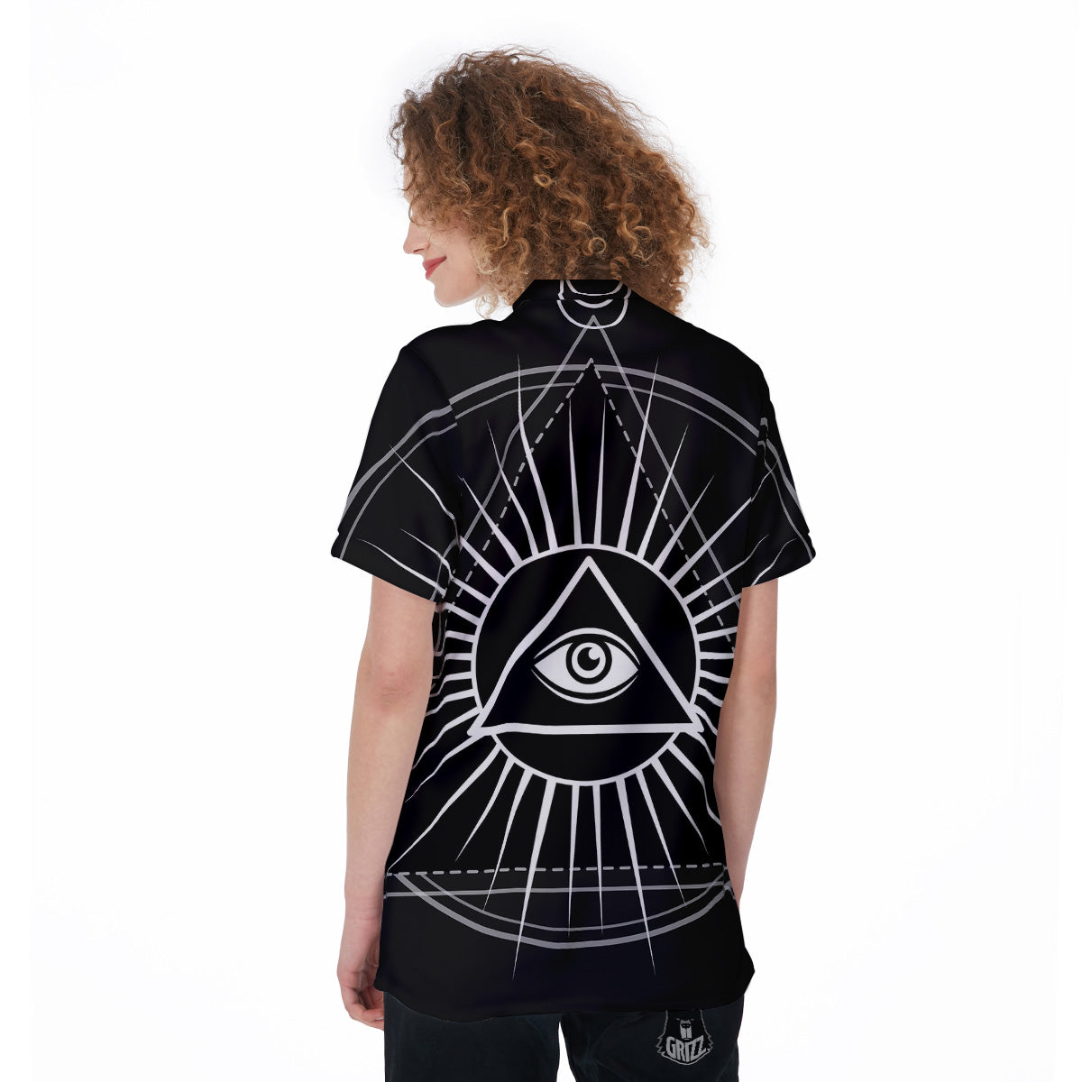 All Seeing Eye White And Black Print Women's Golf Shirts-grizzshop