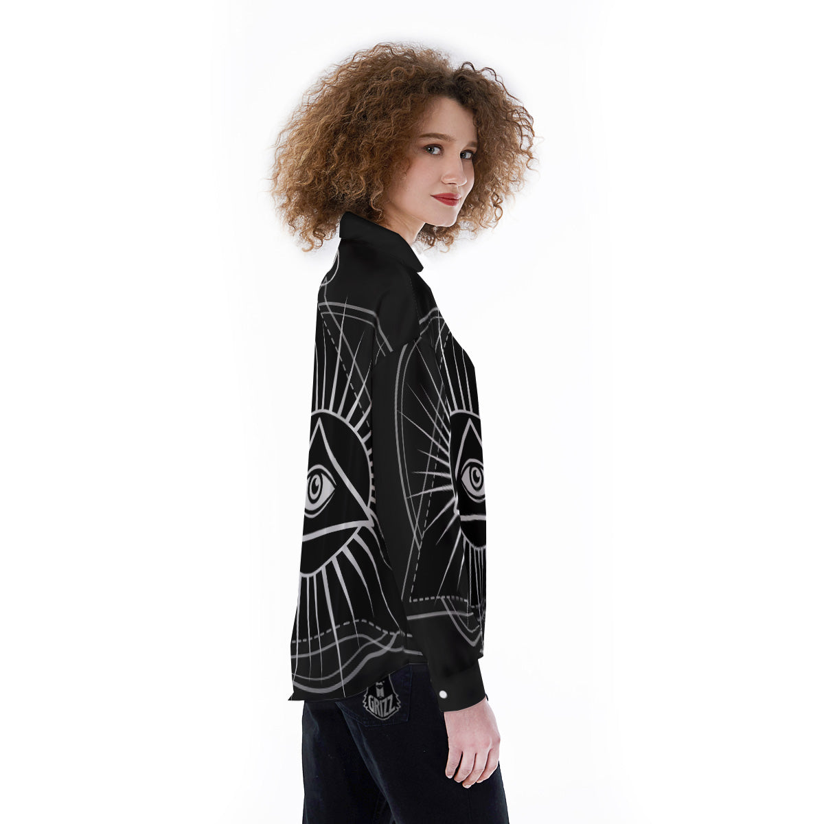 All Seeing Eye White And Black Print Women's Long Sleeve Shirts-grizzshop