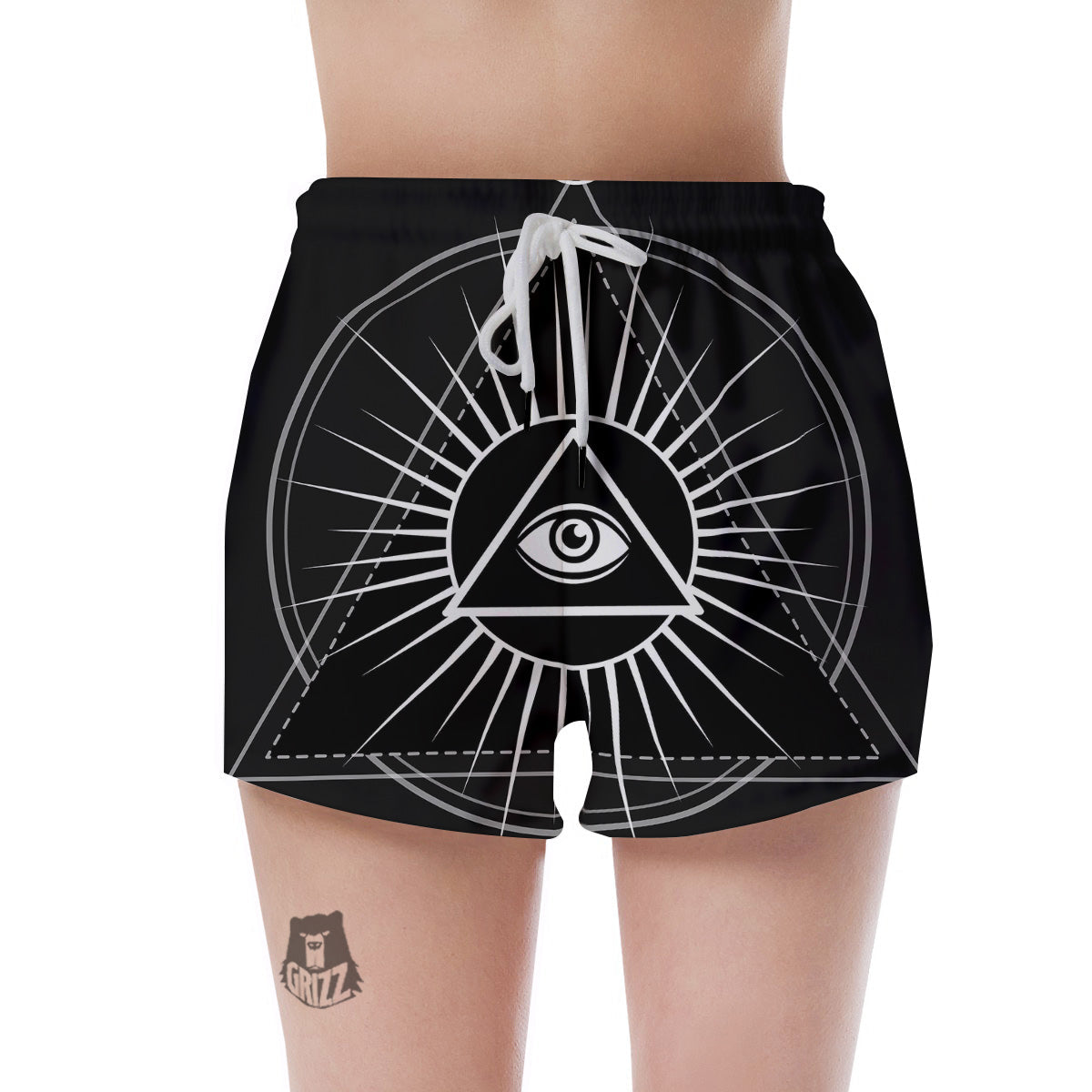 All Seeing Eye White And Black Print Women's Shorts-grizzshop