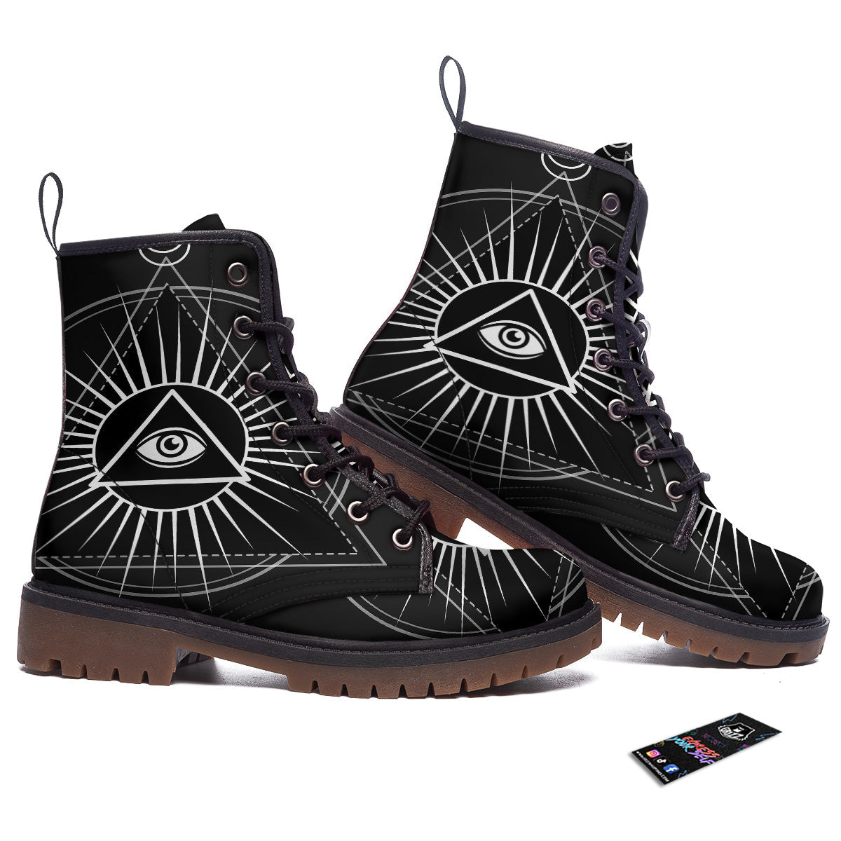 All Seeing Eye White And Black Print Work Boots-grizzshop