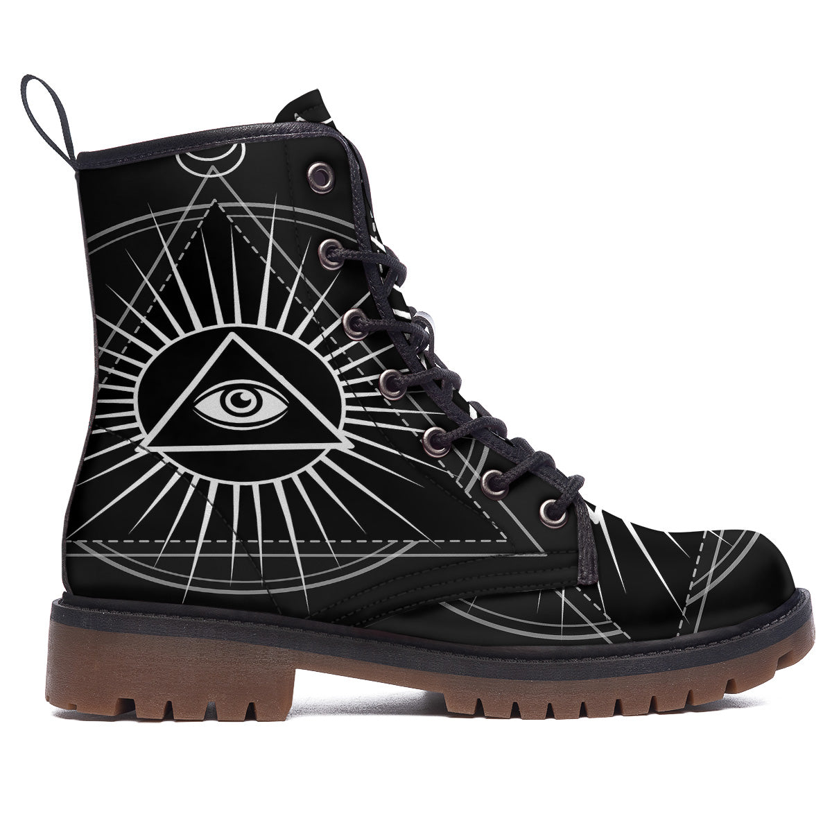 All Seeing Eye White And Black Print Work Boots-grizzshop