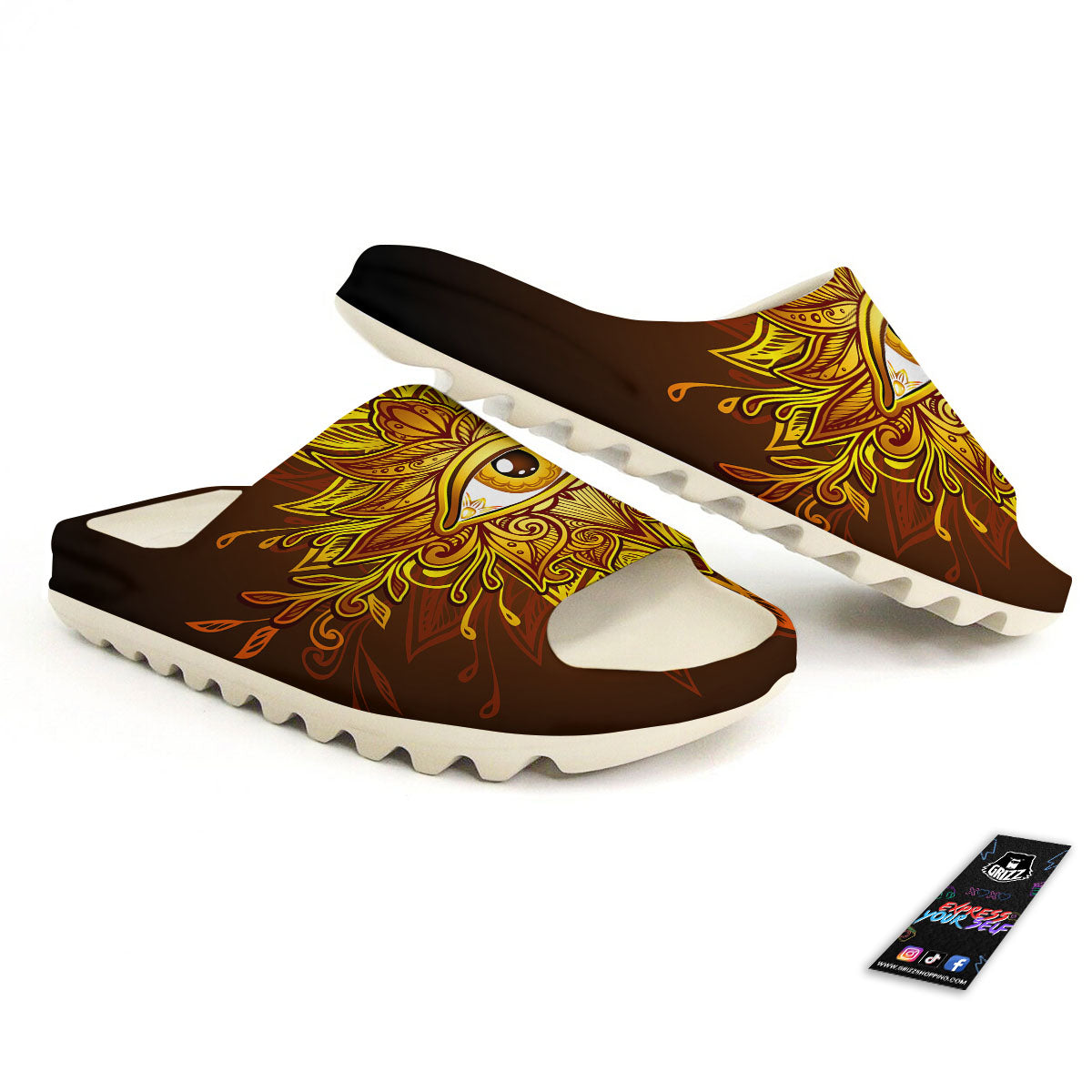 All Seeing Eye Gold Print Sandals-grizzshop