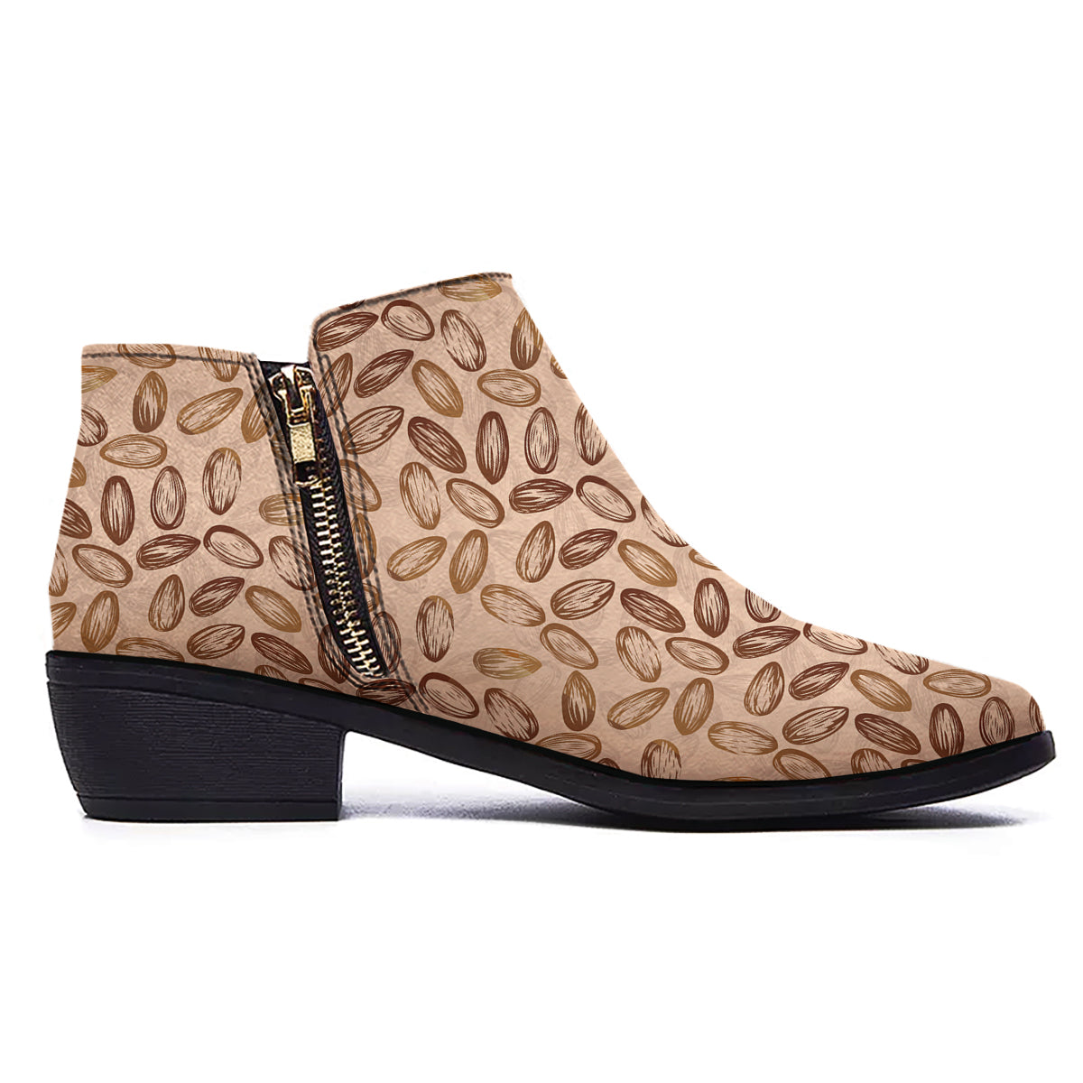 Almond Beige Print Pattern Ankle Boots-grizzshop