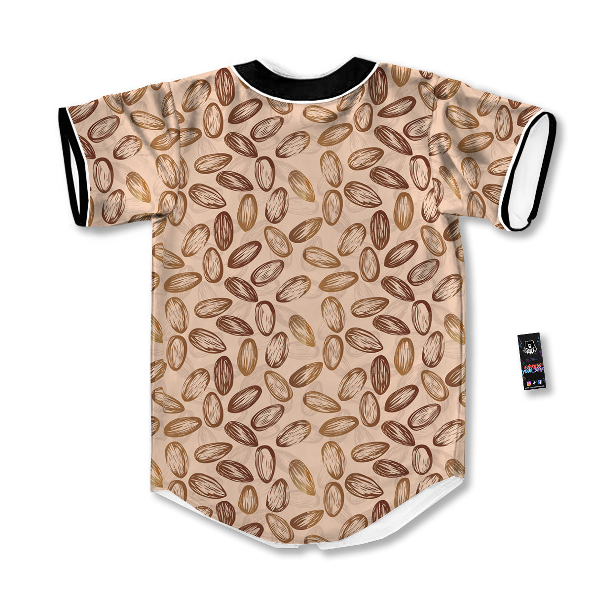 Almond Beige Print Pattern Baseball Jersey-grizzshop