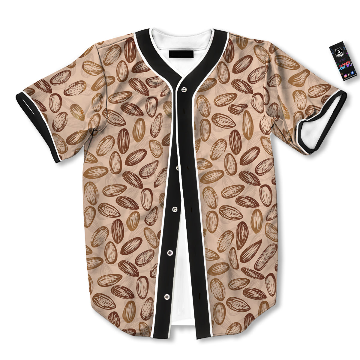 Almond Beige Print Pattern Baseball Jersey-grizzshop