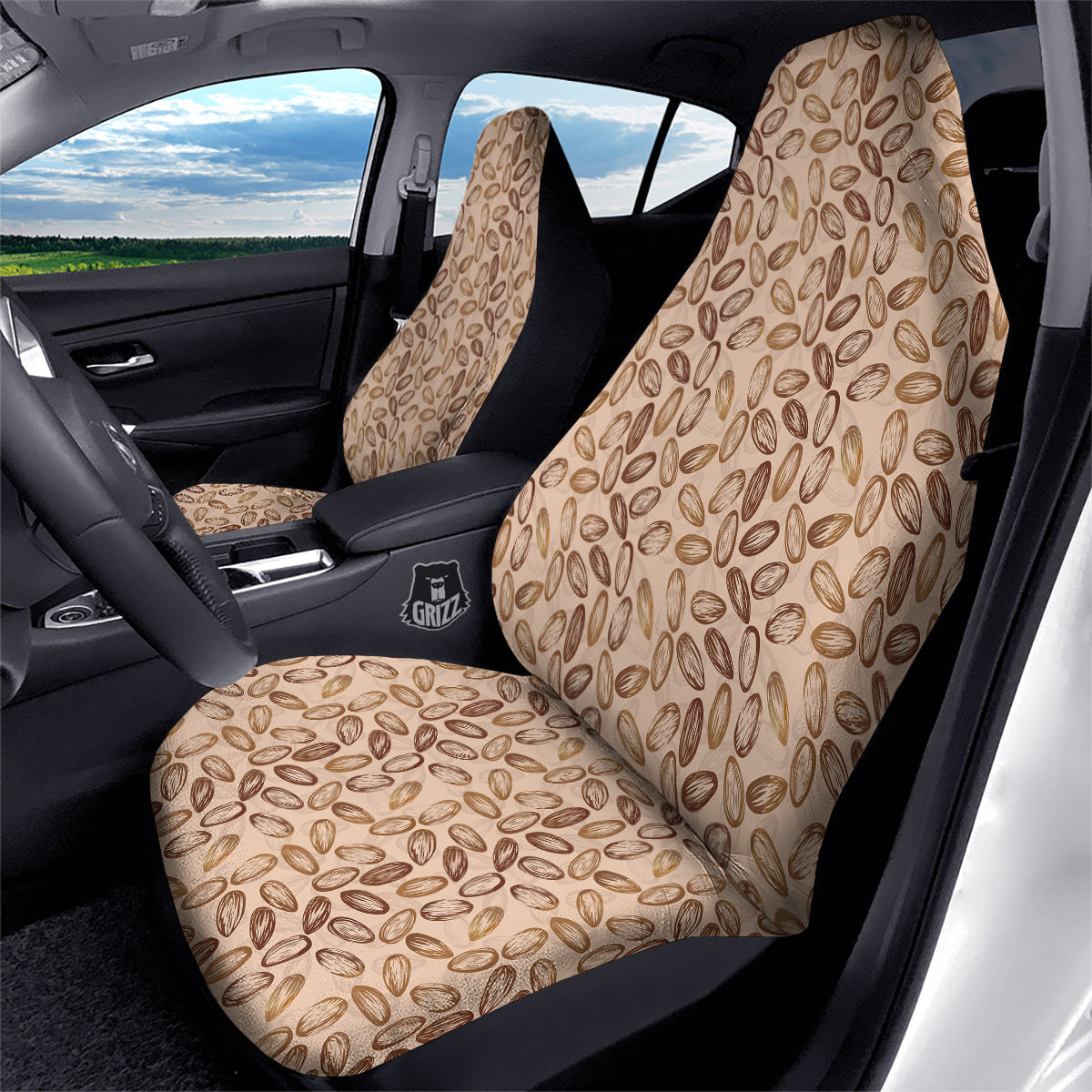 Almond Beige Print Pattern Car Seat Covers-grizzshop