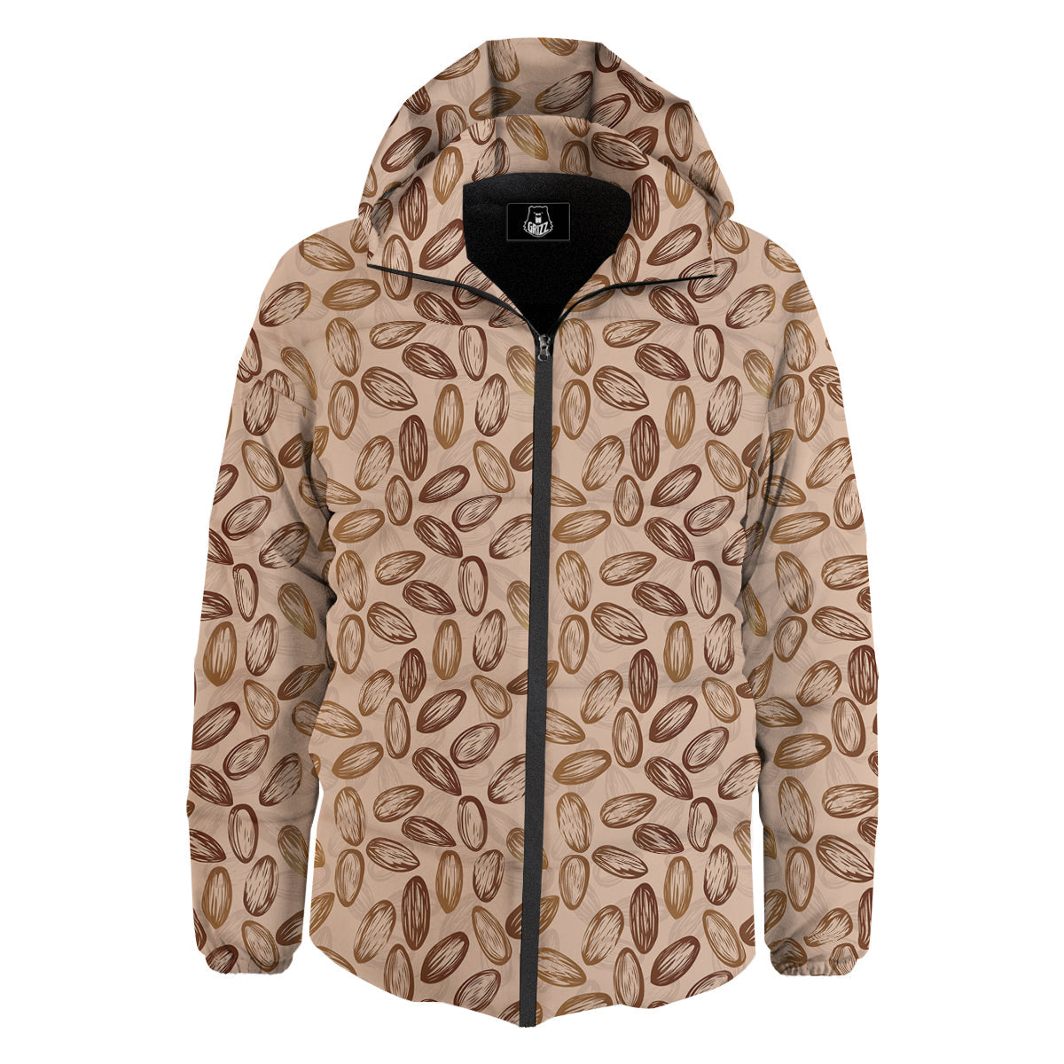 Almond Beige Print Pattern Down Jacket-grizzshop