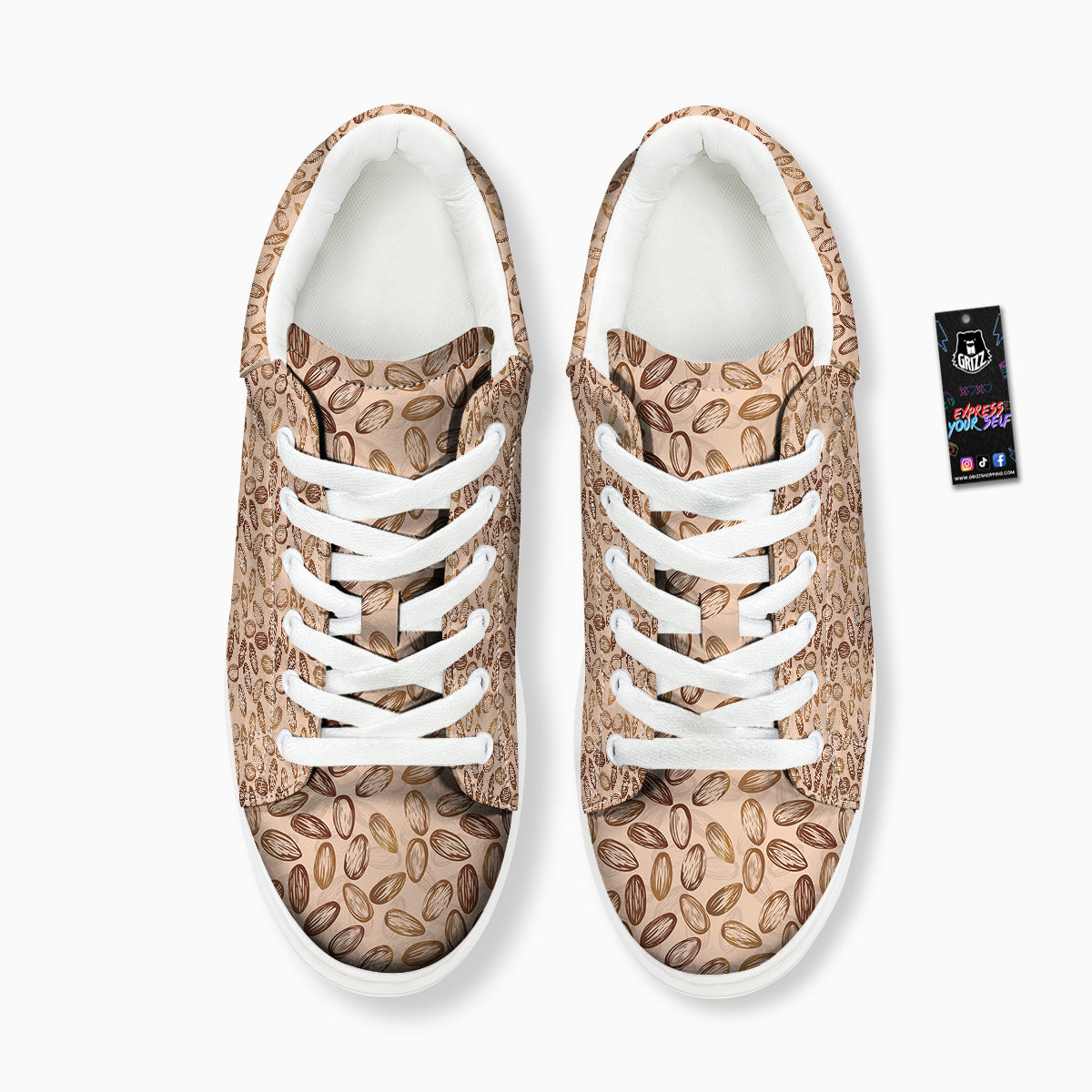 Almond Beige Print Pattern Platform Shoes-grizzshop