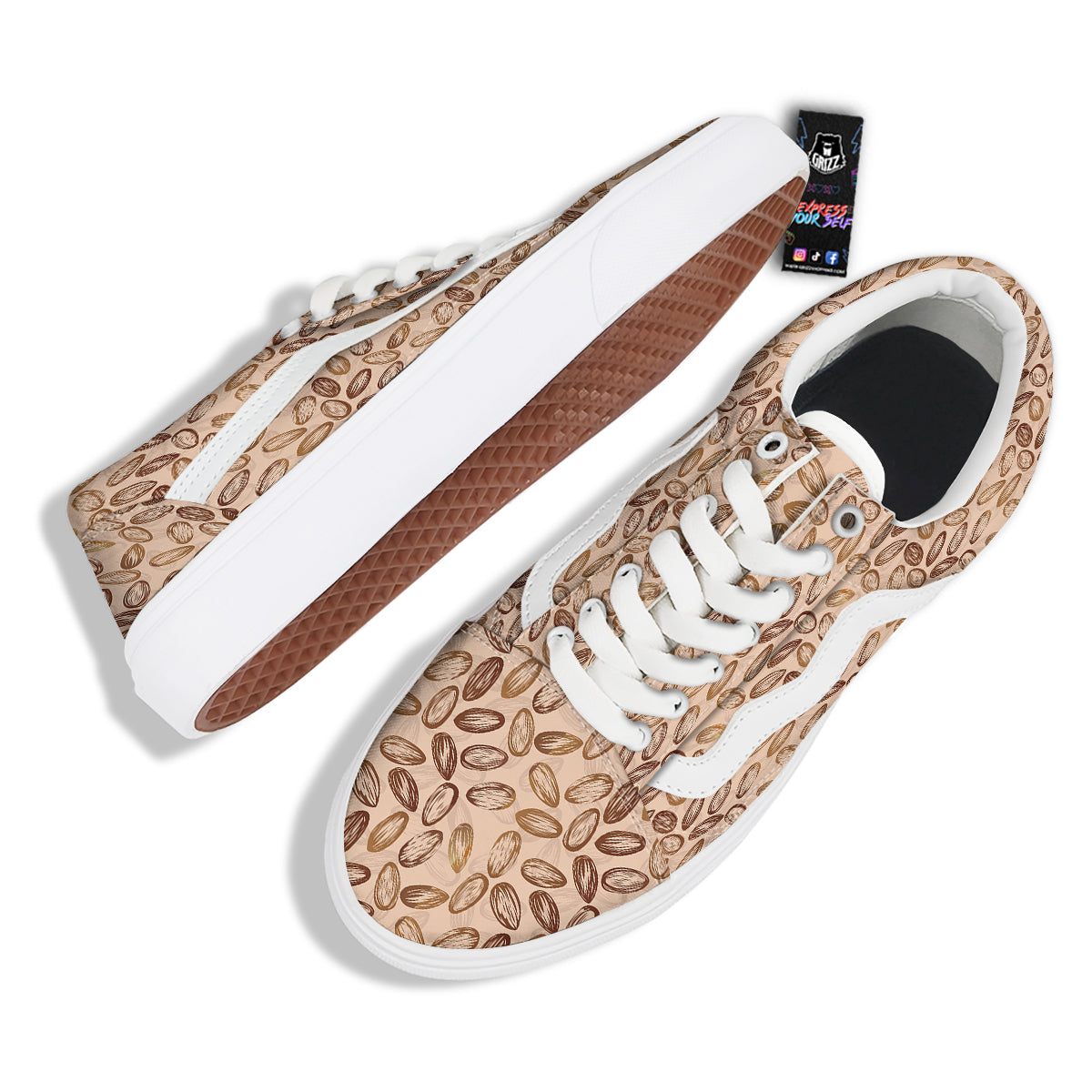 Almond Beige Print Pattern Skate Shoes-grizzshop