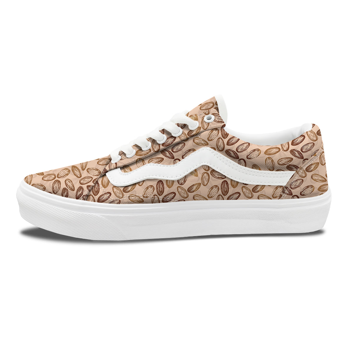 Almond Beige Print Pattern Skate Shoes-grizzshop