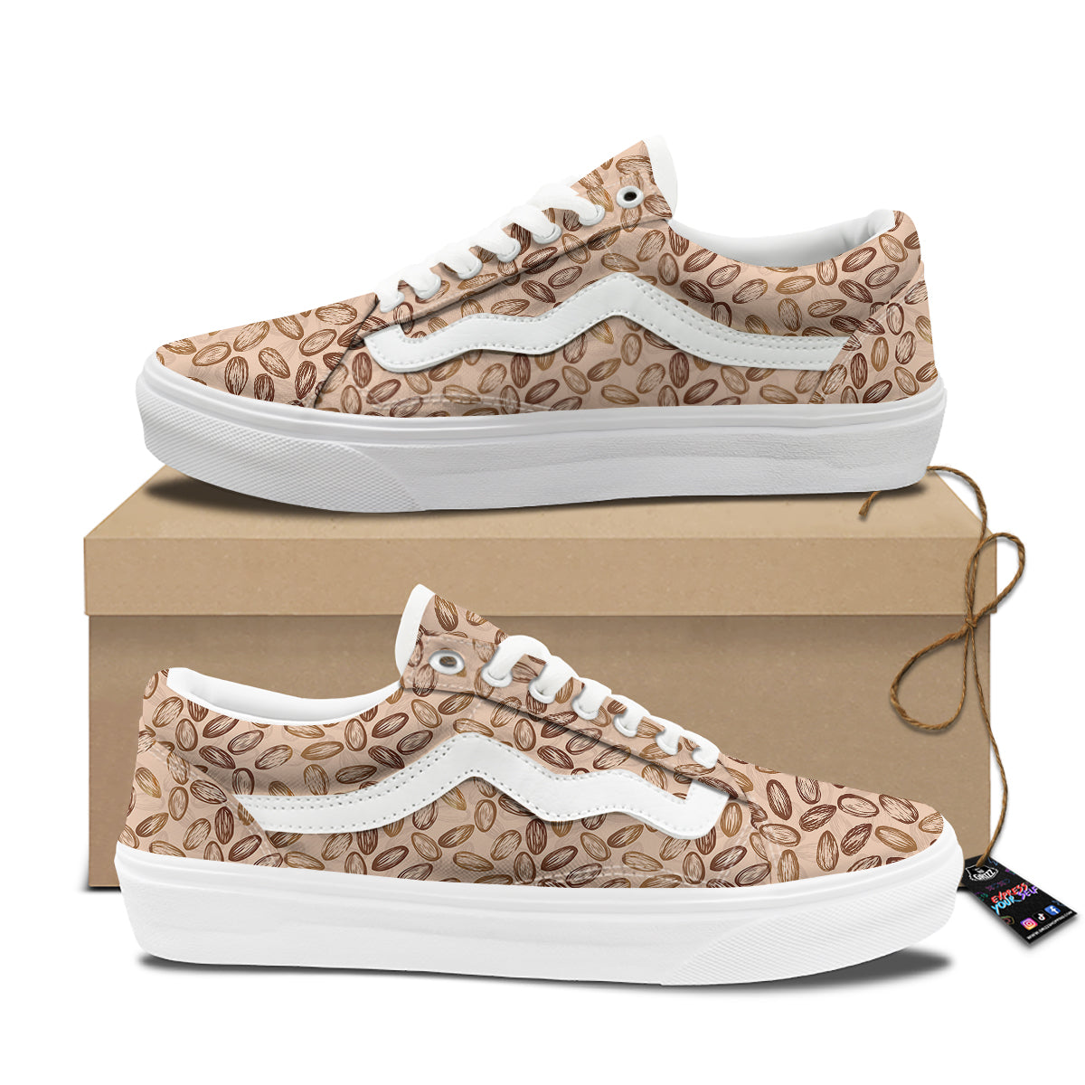 Almond Beige Print Pattern Skate Shoes-grizzshop