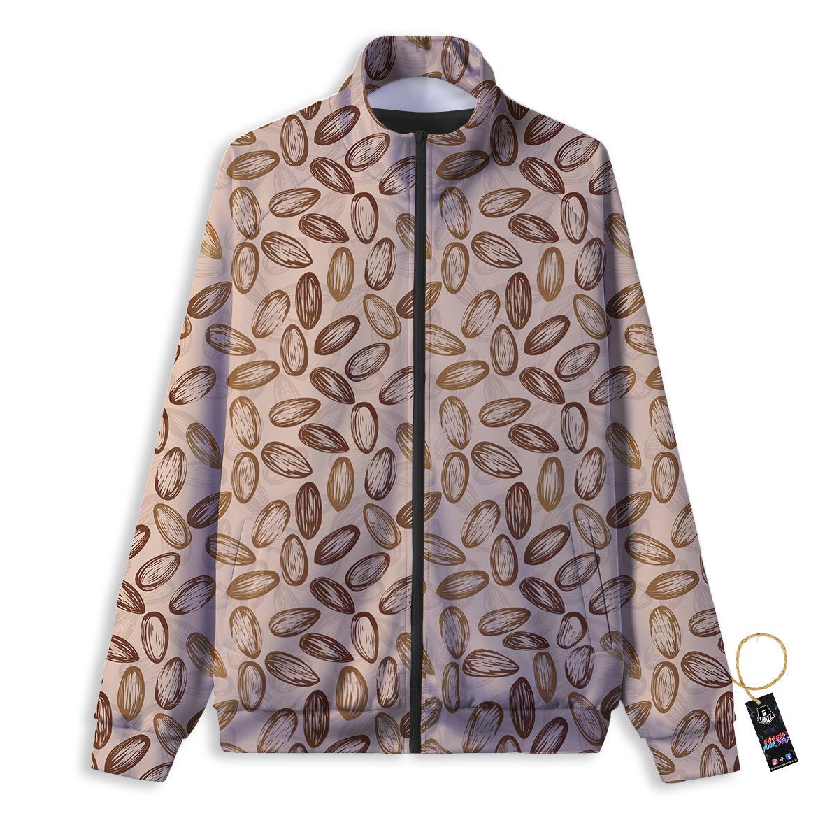 Almond Beige Print Pattern Track Jacket-grizzshop